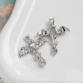 Gothic bat wing cross DIY pendant charm with pink heart crystal for necklace bracelet - 1 Piece / Silver Tone Pink Rhinestone (8#)