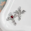 Gothic bat wing cross pendant DIY jewelry making red heart crystal silver charm accessory! - 1 Piece / Silver Tone Red Rhinestone (9#)