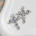 Gothic bat wing cross pendant with purple heart crystal DIY jewelry making accessories. - 1 Piece / Silver Tone Purple Rhinestone (10#)