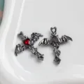 Gothic bat wing cross pendant DIY heart red rhinestone charm necklace bracelet accessory - 1 Piece / Gunmetal Tone Red Rhinestone (11#)