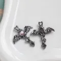 Gothic Bat Cross Pendants, Black Alloy Pink Crystal Heart Charms for DIY Jewelry Making. - 1 Piece / Gunmetal Tone Pink Rhinestone (12#)