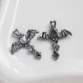 Dark gothic bat wing cross pendant DIY charm for necklace bracelet jewelry making - 1 Piece / Gunmetal Tone White Rhinestone (13#)