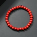 Sencilla pulsera de cuentas de madera roja, cuentas redondas suaves, hilo elastico comodo. - Rojo