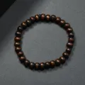 Pulsera de cuentas de madera redondas simple estilo bohemio elástica hombre y mujer. - Marrón Oscuro