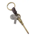 Vintage metalen schroevendraaier sleutelhanger met lederen gevlochten touw, retro hanger. - Bruin Leer
