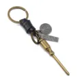 Porte-clés tournevis bronze vintage avec tressage en cuir noir, accessoire homme élégant. - Cuir Noir