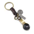Vintage metalen lepel sleutelhanger met bruin lederen touw geweven retro hanger - Bruin