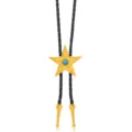 Corbata bolo de estrella dorada con piedra azul, cordón de cuero trenzado negro estilo vaquero. - Estrella de cinco puntas