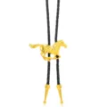Western cowboy bolo tie with gold running horse pendant black braided leather cord necklace - Horse