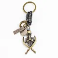 Llavero de calavera de cuero retro con colgante de espada esqueleto para regalo hombre - Estilo de Cuerda de Cuero / Cuero Negro