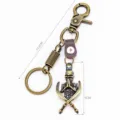 Llavero de calavera de bronce vintage con correa de cuero retro regalo hombre 13.3cm - Spring Clasp Style / Bronce Antiguo