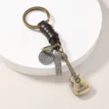 Llavero de guitarra de cuero metal vintage colgante de bolso aleación retro elegante - Violín