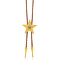 Bolo tie western vintage, cordón de cuero PU trenzado marrón con colgante de estrella turquesa dorada. - Estrella de cinco puntas