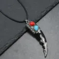 Colgante de collar de cuerno gótico retro con incrustaciones de resina turquesa roja y azul y plata. - Con Collar / Negro