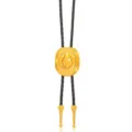 Vintage bolo tie necklace featuring a gold-toned cowboy hat pendant and black braided leather cords. - Cowboy Hat B