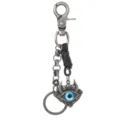 Retro Punk Blue Evil Eye Keychain Cowhide Braided Metal Skull Bag Car Pendant Charm - Black Leather (HT1951) / Black