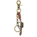 Vintage punk metal multi-tool keychain with leather braided strap and keyring design. - Brown Leather