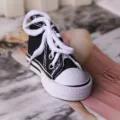 Mini black canvas high top shoe keychain cute sneaker bag charm for keys accessories - Black