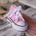 Pink mini canvas sneaker keychain cute bag charm and creative car key accessory gift. - Pink