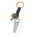Vintage mini saw metal keychain pendant alloy antique silver unique accessory gift - Flat Ring Black Leather Style