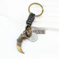 Vintage dragon claw tooth keychain retro metal leather keyring fashion accessory gift item - Black Leather Style / Black