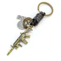 Llavero de rifle de metal acabado bronce antiguo colgante de aleación accesorio de bolsa regalo - Estilo Anillo Plano Cuero Negro / Como se muestra