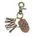 Llavero vintage de aleacion con multiples pinzas y colgante de rueda solar de cuero para hombre. - Estilo de Bloque de Cuero / Bronce antiguo