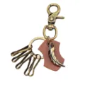 Llavero de aleación de bronce vintage con colgante de cuerno tallado para llaves de coche. - Estilo de Colgante de Pieza de Cuero Puntiaguda / Cuero Café