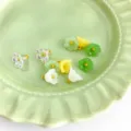 Glass flower DIY charms with gold loop, cute floral pendants for cheongsam clothing and jewelry. - Lily of the Valley Button / Multicolor