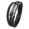 Pulsera multicapa de cuero y cuentas para hombre con placa de acero y cierre magnético. - Estilo Placa FRIEND (HTB0846) / Longitud por Defecto 21CM