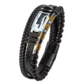 Pulsera hombre multicapa cuero saxofón acero inoxidable cuentas cierre magnético - Saxofón / 21cm