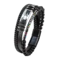 Pulsera de cuero multicapa con placa de acero inoxidable, cuentas de colores y cierre magnético. - 21cm / Araña