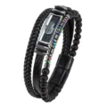 Pulsera de cuero multicapa para hombre acero inoxidable cuentas detalle joya accesorio - 21cm / Mano de Hamsa