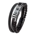 Pulsera de cuero multicapa para hombre con abalorio de engranaje y cierre magnético. - Estilo Dije Engranaje (HTB0846) / Longitud por Defecto 21CM
