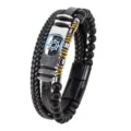 Pulsera de cuero multicapa para hombre dije de timón de acero inoxidable cuentas negras - Timón / 21cm