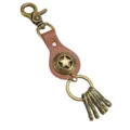 Vintage leather star keychain with lobster clasp and metal key rings for daily use. - Antique Bronze