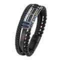 Pulsera de cuero multicapa para hombre con cuentas negras, dije ECG de acero y cierre magnético. - 21cm / Latido del corazón