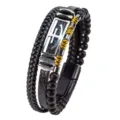 Pulsera de cuero trenzado multicapa elegante para hombre con placa de acero inoxidable. - Flecha / 21cm