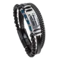 Pulsera de cuero multicapa para hombre con dije de ancla de acero y cuentas negras. - Longitud 21cm (Por defecto como se muestra) / Diseño de Flecha(HTB0847)