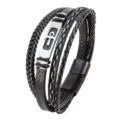 Pulsera de hombre multicapa de cuero trenzado acero inoxidable cruz cierre magnético. - Estilo E / Longitud 21cm