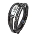 Pulsera de cuero multicapa para hombre con cruz de acero inoxidable y cierre magnético elegante. - Estilo F / Longitud 21cm