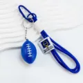 Llavero de rugby de simulación azul con cordón de paracord trenzado y mosquetón práctico - Azul