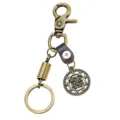 Llavero de aleación de bronce vintage con correa de cuero y colgante solar único. - Spring Clasp Style / Bronce antiguo