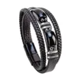 Primer plano de pulsera de cuero trenzado multicapa para hombre con piedra negra y cierre. - Estilo Trenzado Piedra Lisa Negra (B)