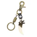 Vintage bronze dragon head keychain with genuine leather strap and alloy spring clasp keyring. - White Spring Clasp Style