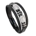 Pulsera de cuero trenzado multicapa para hombre con cuentas de piedra y cierre negro. - Estilo Trenzado Piedra Transparente Blanca (D)