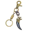 Vintage Chinese dragon keychain with genuine leather strap and alloy lobster clasp accessory. - Black Spring Clasp Style