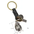 Llavero de granada de metal vintage con correa de cuero accesorio de estilo militar. - Estilo Anillo Plano Granada / Plata antigua