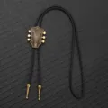 Cravatta bolo chitarra vintage per uomo donna, ciondolo paletta bronzo con corda in pelle PU. - Bronzo