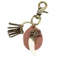 Llavero de cuero de dragón chino retro colgante de diente de metal latón para llaves de auto - Parche de Cuero Blanco